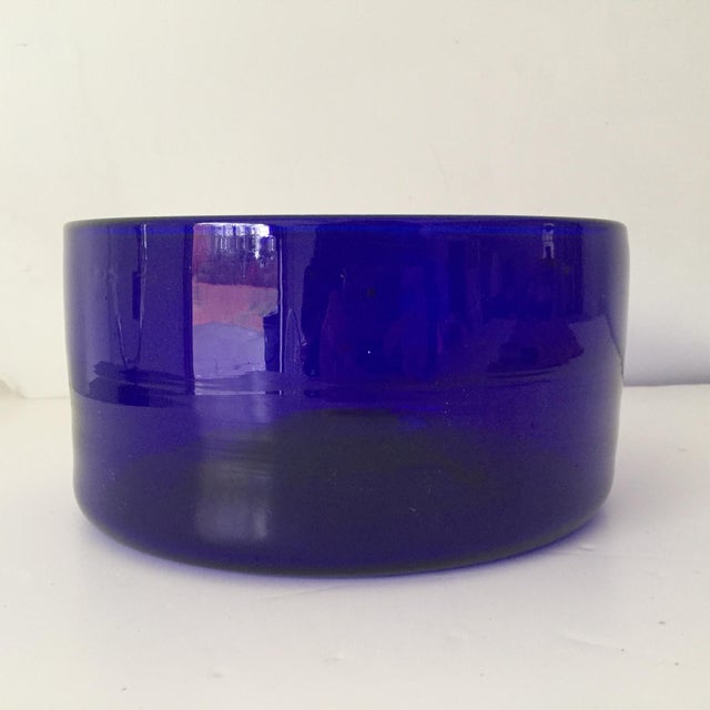 Vintage Blenko Handblown Cobalt Glass Salad Bowl W/Straight Sides