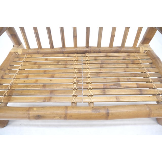 Wood Thick Bamboo Frame Mid Century Modern c1970s Loveseat Sofa MINT For Sale - Image 7 of 18