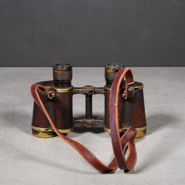 Metal Antique Leather Wrapped German Binoculars and Case c.1921 For Sale - Image 7 of 10