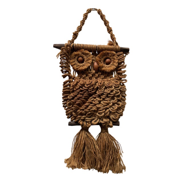 Macrame Owl Tapestry, 1970s For Sale