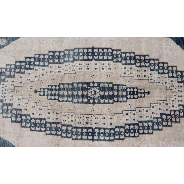 Elegant Vintage Turkish Oushak Rug With Intricate Blue & Beige Design 6'4" X 13' For Sale In Atlanta - Image 6 of 12