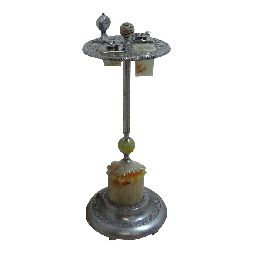 Antique Art Deco Onxy & Cast Smoke Stand Ash Tray Lamp ...