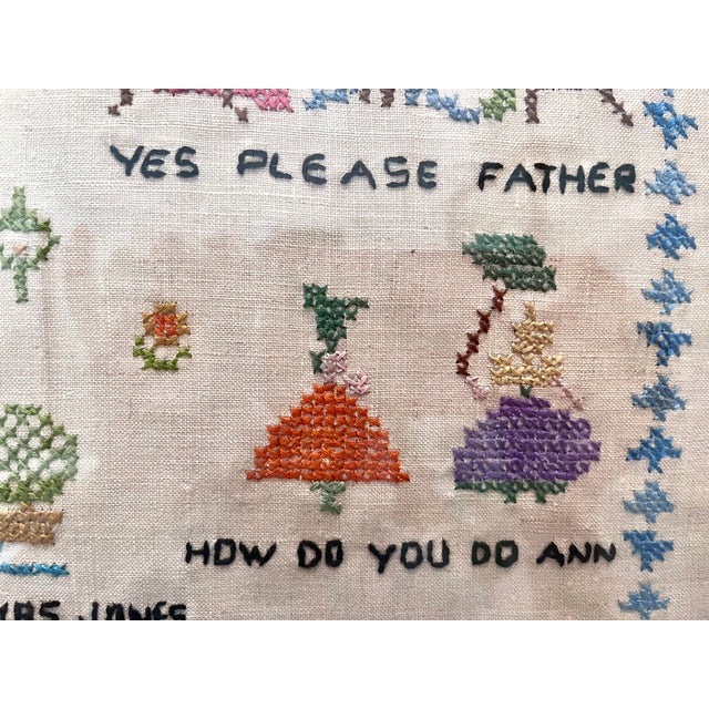 Textile Antique Early 1900s Framed Children's Etiquette Cross Stitch For Sale - Image 7 of 13