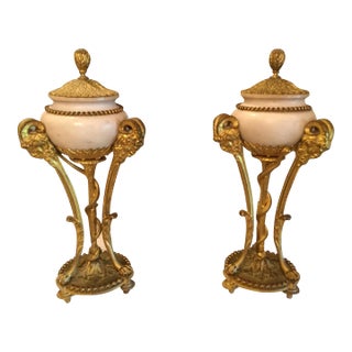 Pair of French 19th Century Louis XVI White Carrara Marble and Ormolu Cassollettes For Sale