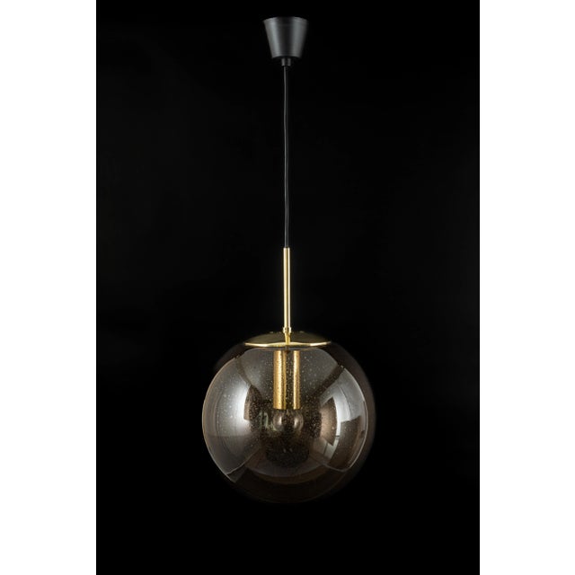 Large Smoky Glass Ball and Brass Pendant Lamp from Limburg, Germany, 1970s For Sale - Image 11 of 13