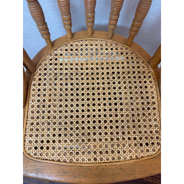 Circa 1900 Antique Oak Pressed-Back Youth Chair With Cane Seat For Sale - Image 10 of 12