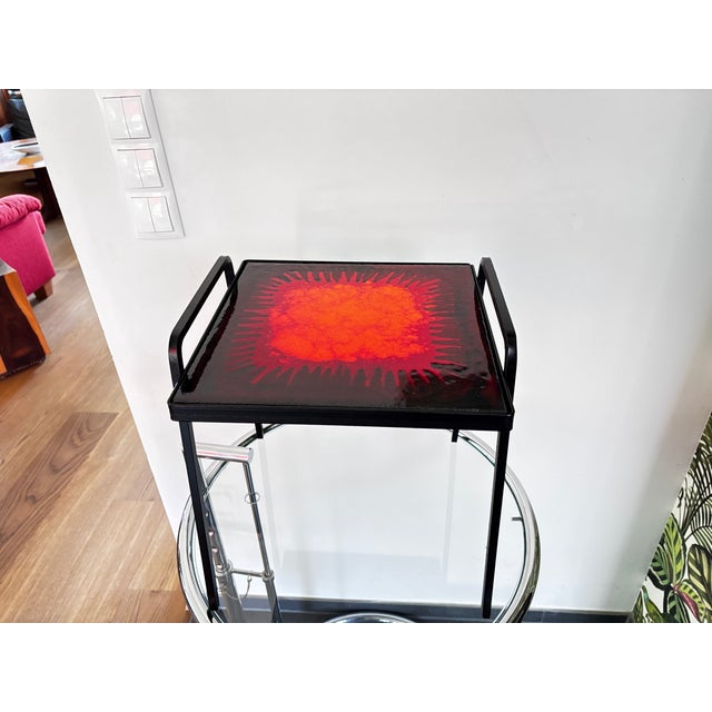 Vintage 1950s side table attributed to the Cloutier Brothers, Jean & Robert, lava ceramic with geometric or abstract...