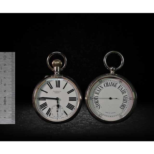 Silver Clock and Barometer from Thornhill London, 1950s For Sale - Image 3 of 12