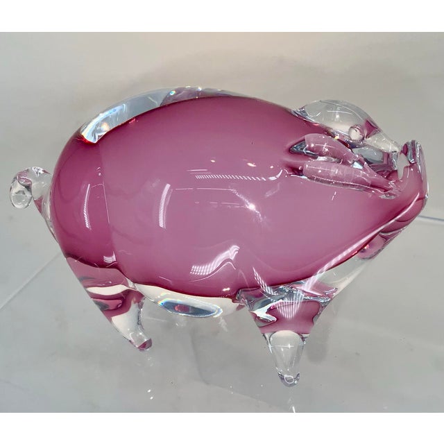 Pink Hand Blown Glass Pig Figurine, Artist Signet. For Sale - Image 8 of 8