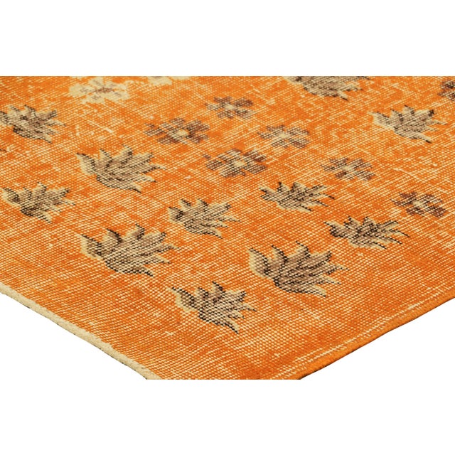 Vintage Zeki Müren Rug in Orange, With Floral Patterns, From Rug & Kilim For Sale In New York - Image 6 of 7