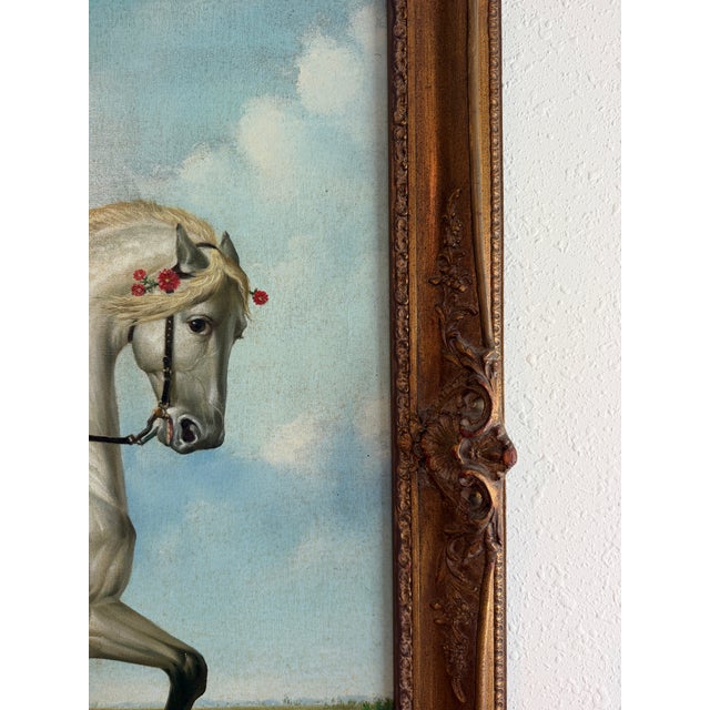 Large Antique Signed European Equestrian Portrait Oil Painting Late 19th Century For Sale - Image 14 of 17