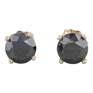 New 2.25ctw Black Diamond Stud Earrings 14k Yellow Gold Round Solitaires - 2 Pieces For Sale
