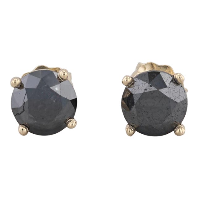 New 2.25ctw Black Diamond Stud Earrings 14k Yellow Gold Round Solitaires - 2 Pieces For Sale