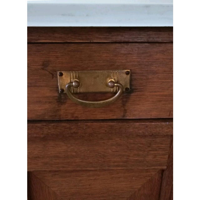 1930s French Oak Art Deco Nightstand Marble Top Bedside Cabinet End Table For Sale - Image 9 of 17