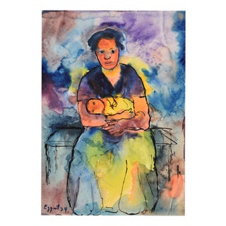 Hans-Jürgen Eggert, Mother with Child, 1934, Watercolor on Paper For Sale