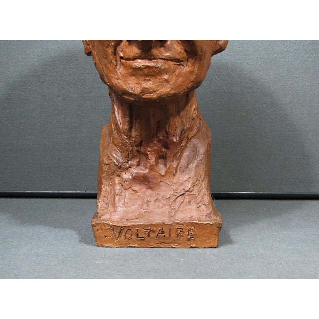 Sculpture Materials Vintage 1980 Hand-Sculpted Voltaire Portrait Bust Signed For Sale - Image 7 of 15