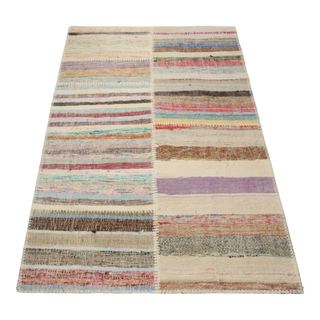 Contemporary Rug & Kilim’s Patchwork Kilim Rug in Polychromatic Stripes For Sale - Image 3 of 5