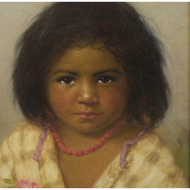 1930s Grace Carpenter Hudson (1865 - 1937) "Wild Roses" Portrait of an Indian Girl For Sale - Image 4 of 9