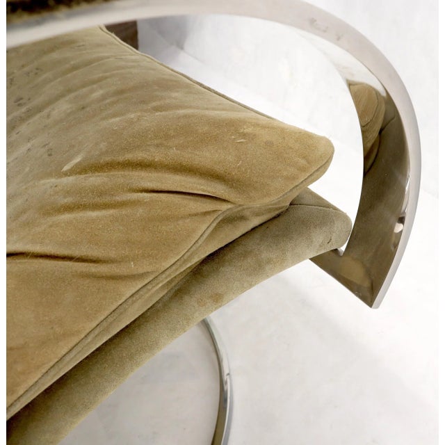 Knoll Heavy Gage Polished Stainless Steel Swivel Base Suede Upholstery Lounge Chair For Sale - Image 4 of 13