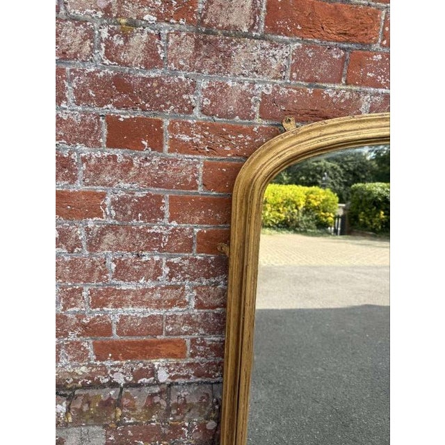 19th Century Large Antique 19th Century English Carved Gilt Wood and Gesso Arched Top Overmantle Mirror For Sale - Image 5 of 7