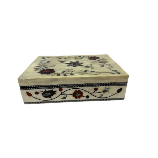 2020s Handmade Mother of Pearl Jewelry Box Floral Inlay Wood Case For Sale - Image 5 of 9