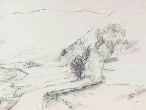 Jack Freeman California Country Road Drawing in Charcoal, 1987