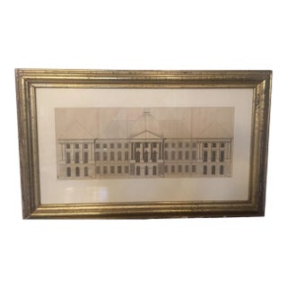 18th Century Original Pen and Ink Architectural Rendering of a Neoclassical Facade in a Gilt Frame. For Sale