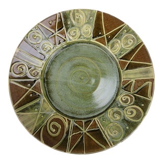 Studio Art Pottery Z-Pots Platter Olive Avocado Green For Sale