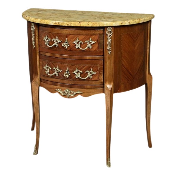 Early 20th Century Louis XV-Louis XVI Transition Style Half-Moon Commode For Sale