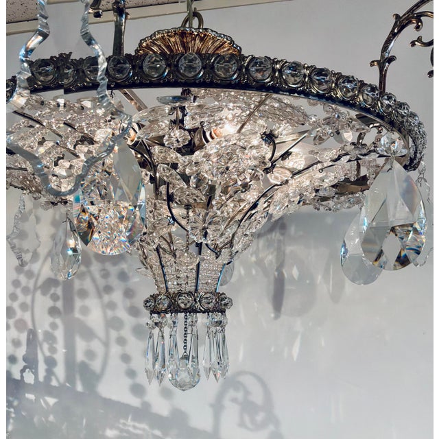 1990s Myran Allan Luxury Lighting Neoclassical Antique Silver Bohemian Crystal Semi-Flush Mount For Sale - Image 5 of 6