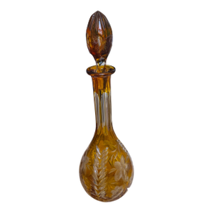 Vintage Cut to Clear Amber Decanter