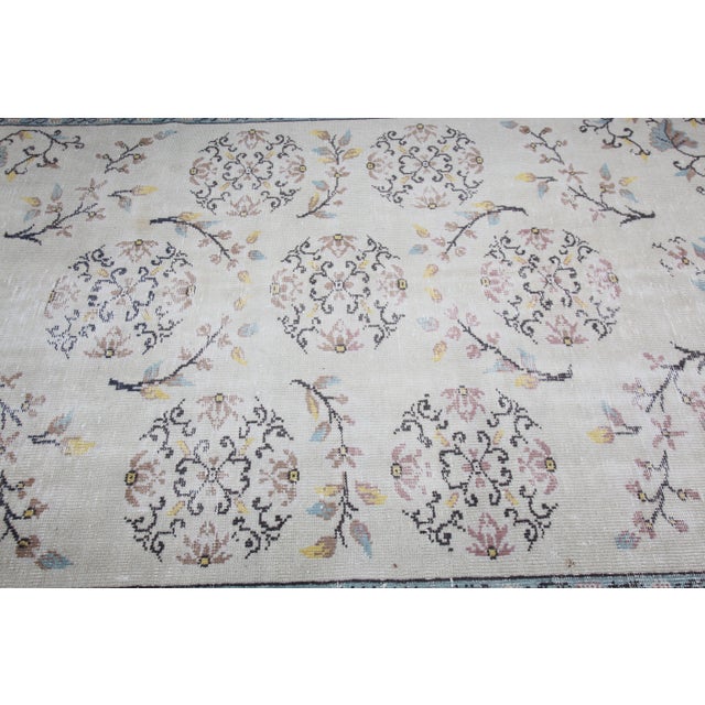 Vintage Turkish Floral Carpet – Hand-Knotted Elegance in Soft Pastels -6' 7'' X 10' For Sale - Image 13 of 13