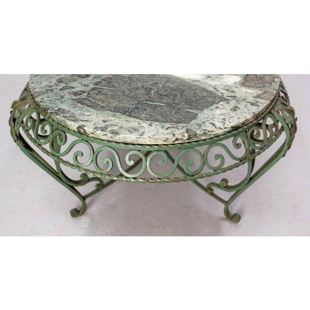 Green French Green Oval Marble Top & Wrought Iron Coffee Table, 1960 For Sale - Image 8 of 17