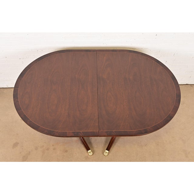 Henkel Harris Georgian Banded Mahogany Double Pedestal Extension Dining Table, Newly Refinished For Sale - Image 9 of 15