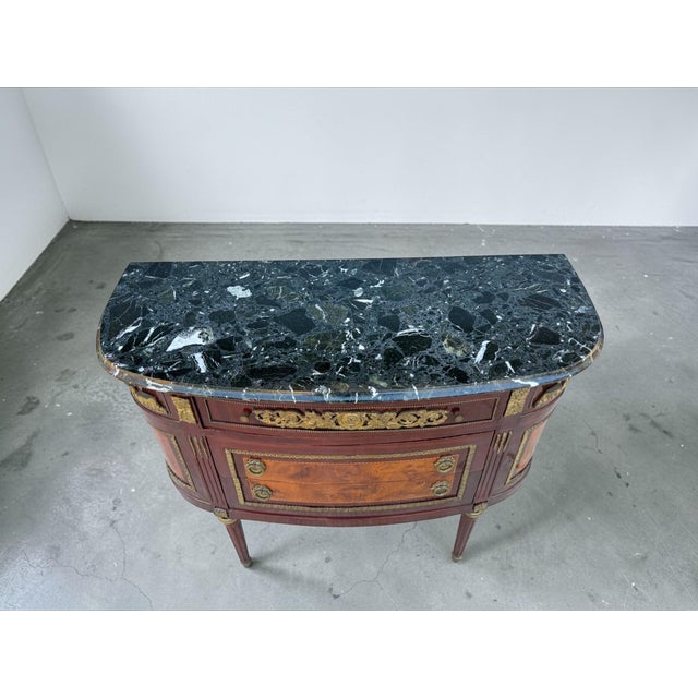 Vintage French Ormolu Louis XVI Wood Commode Chest Marble Top For Sale - Image 9 of 12