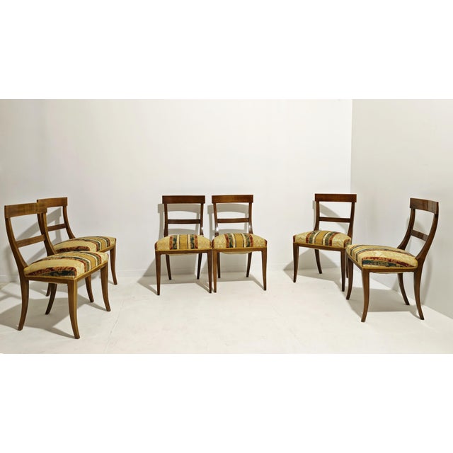 Wooden and Damask Fabric Chairs, 1930s, Set of 6 For Sale - Image 16 of 16