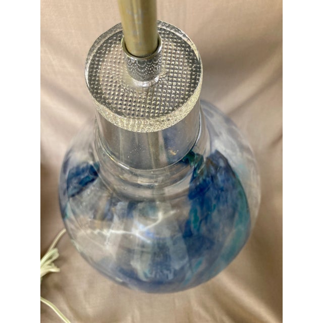 1960s Mid-Century Italian Murano Art Glass Chrome Hand Blown Blue Swirl Lamp For Sale - Image 5 of 10