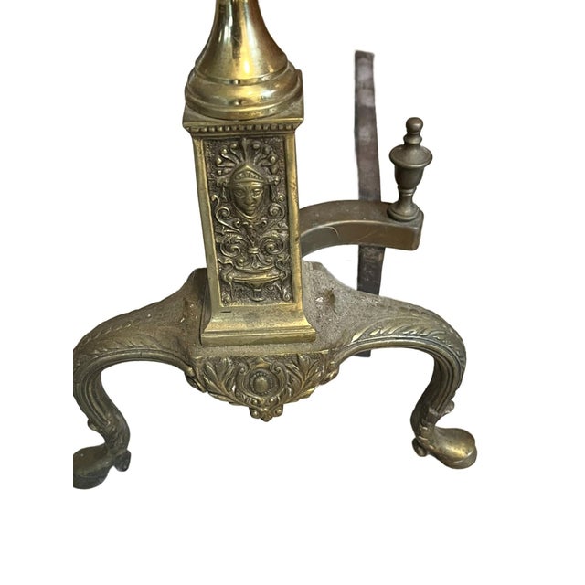Pair of VIntage Brass Andirons in Regency Revival Style For Sale - Image 9 of 11