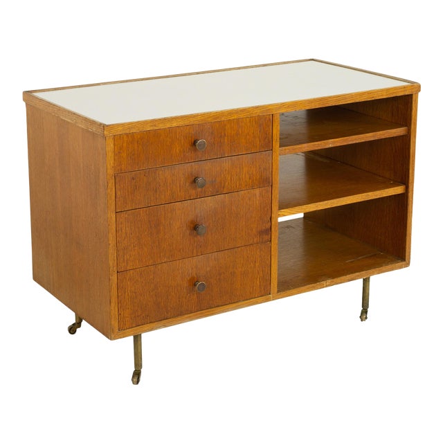 George Nelson Style Mid Century Oak Bar Cart For Sale