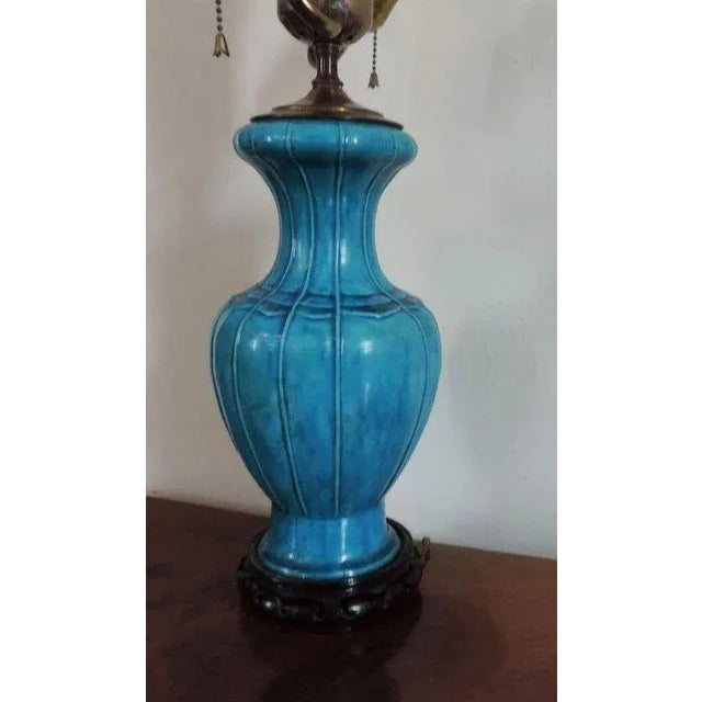 19th Century 19th Century Chinese Monochrome Turquoise Porcelain Vase as Lamp For Sale - Image 5 of 10