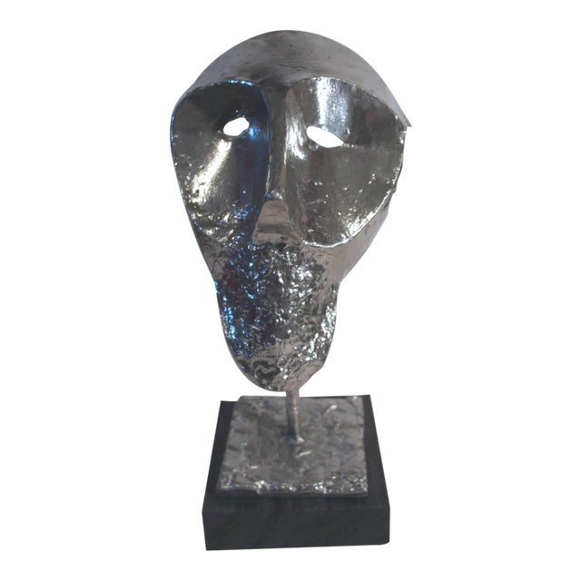 Abstract Cast Metal Bust on Marble Base For Sale