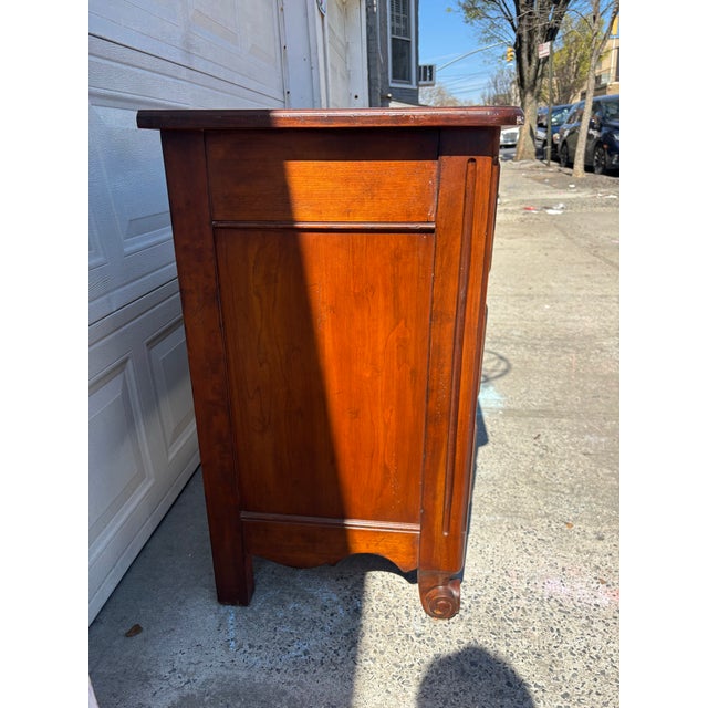 French Provincial Drexel Heritage French Provincial Sideboard | Buffet Credenza | Vintage Wood Cabinet |Carved Doors | Long Dresser | Storage Console For Sale - Image 3 of 12