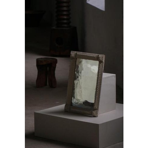 Hand-Carved Tramp Art Style Wall Mirror with White Painted Frame, Early 1900s For Sale - Image 4 of 18