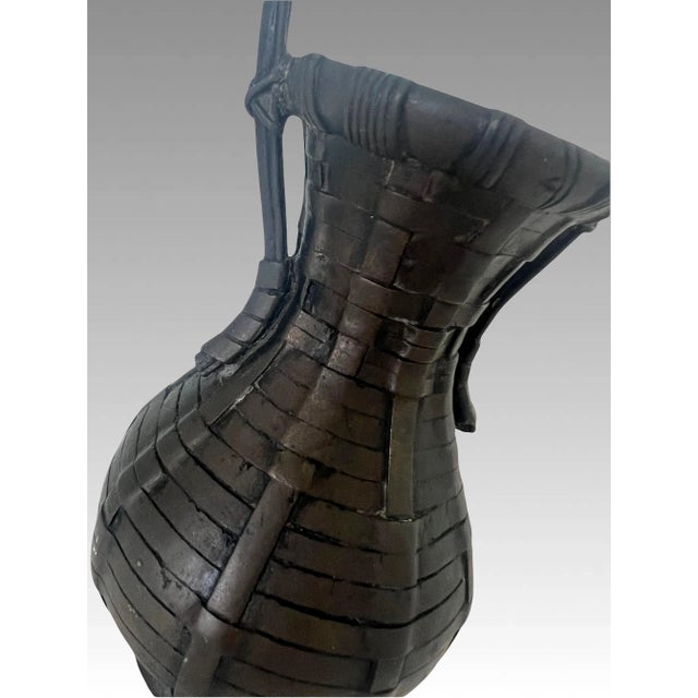 Bronze Antique Japanese Bronze 'Woven' Basket Form Ikebana Vase With Handle For Sale - Image 8 of 9