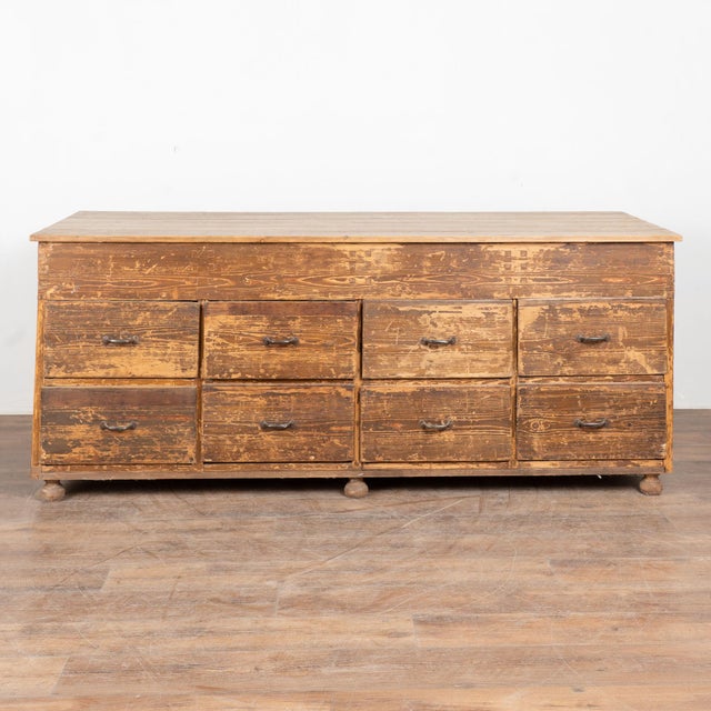 Rustic European Early 20th Century Hungarian Pine Apothecary Counter With Eight Drawers For Sale - Image 3 of 13