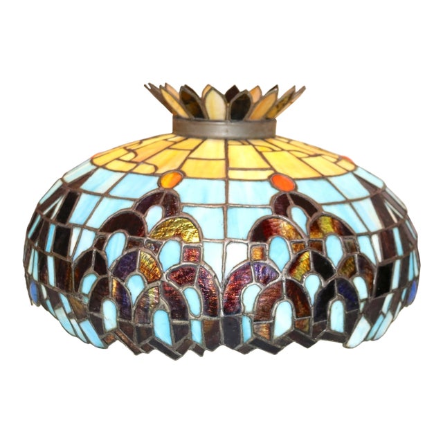 1930s Large Quality Antique Handmade Leaded Satined Glass Ceiling Fixture Chandelier For Sale