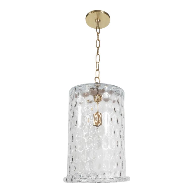 Mid-Century Style Dimpled Cylindrical Glass Pendant Fixture For Sale