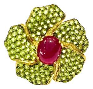 Bochic "Orient" Natural Ruby & Peridot Cocktail Ring Set 18K Gold &Silver