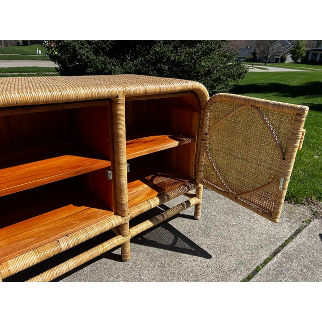 Mediterranean Natural Rattan Waterfall Sideboard Attributed to Jamie Young For Sale - Image 3 of 12