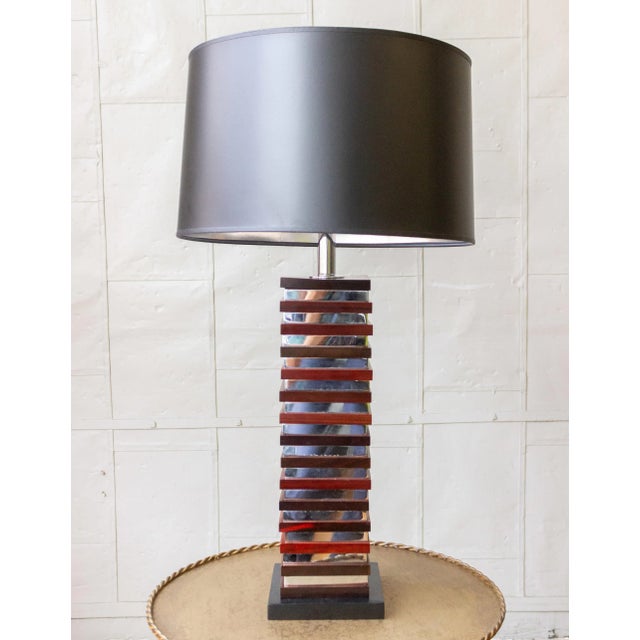 Pair of French Stacked Wood and Chrome Table Lamps For Sale - Image 11 of 12